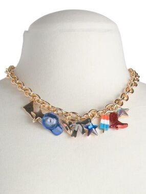 BETSEY JOHNSON Americana Patriotic Pride Red White & Blue Necklace NEW NWT